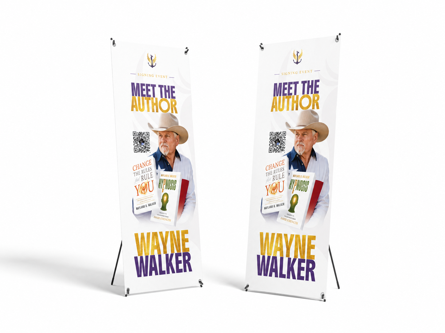 Banners promocionales «Meet the Author» para la firma de libros de Wayne Walker