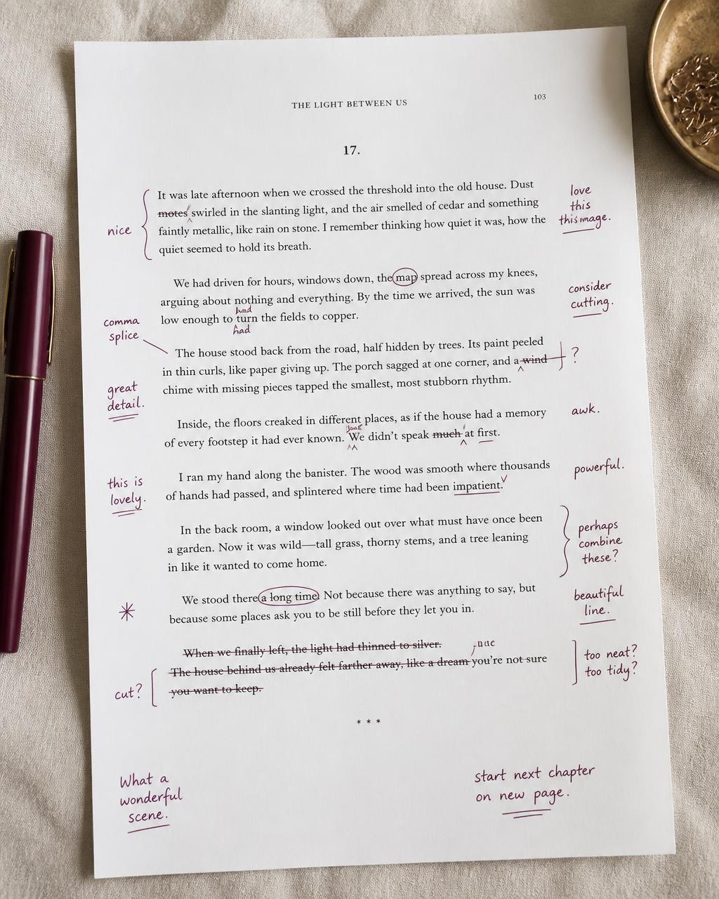 Manuscrito con marcas de corrección de estilo en tinta